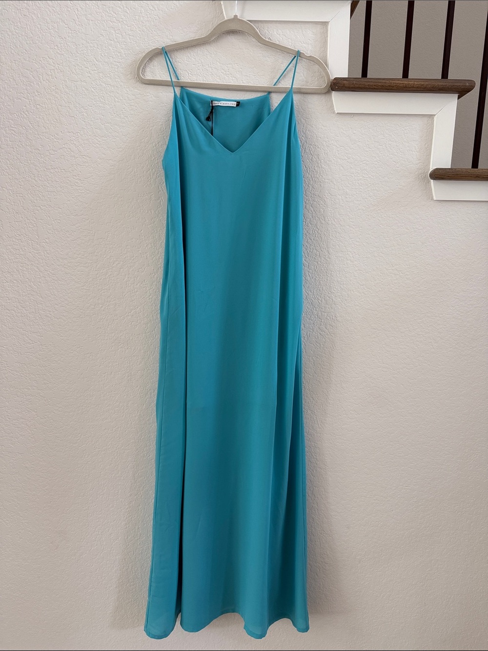 Minimalist Teal Slip Maxi Dress Bias Cut NWT XS Three Eighty Two